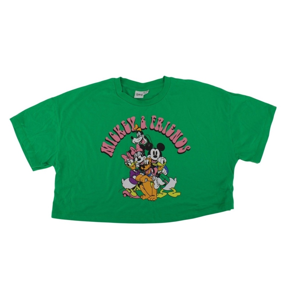 Disney Mickey & Friends Green‎ Cropped T-Shirt Womens Resort Medium Boxy Summer